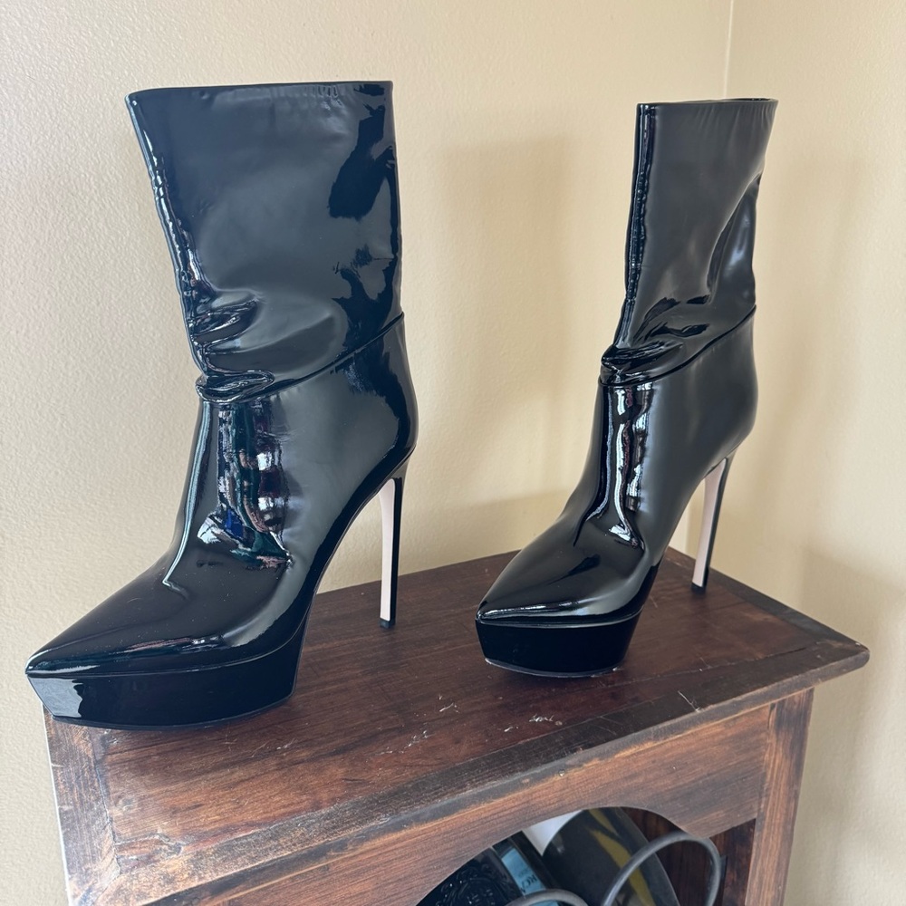 Black Patent Tamara Mellon platform Heel Booties